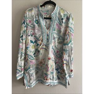 Malvin I Love Linen Floral Paisley Tunic Top Boho Coastal Lightweight XL
